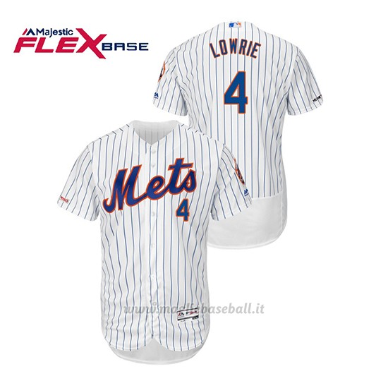 Maglia Baseball Uomo New York Mets Jed Lowrie 150th Aniversario Patch Autentico Flex Base Bianco